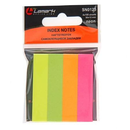 Фото Липкие закладки 50х12мм 4цвх100л бумажные неон LAMARK SN1125 от производителя, с доставкой по Хабаровску