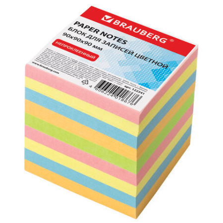 Фото Блок для записи 9х9х9см 5цв пастель BRAUBERG 122341 от производителя, с доставкой по Хабаровску