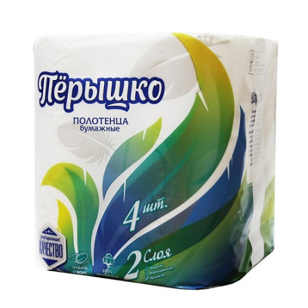Полотенца бумажные 4шт 2-х слойные Перышко белые А1287