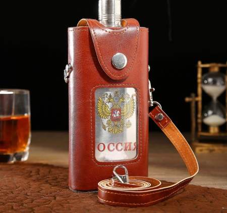 Фото Фляжка Герб России 330мл, в коричневом чехле на ремне 3537803 от производителя, с доставкой по Хабаровску