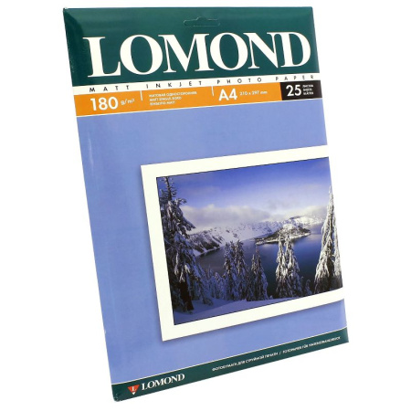 Фотобумага матовая односторонняя А4, 180г, 25л, Lomond 0102037