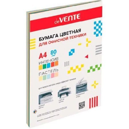 Бумага цветная А4 80г 50л 10цв х 5л 5интенсив+5пастель deVENTE 2072200