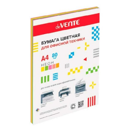 Бумага цветная А4 75г 20л неон 5цв х 4л deVENTE 2072225