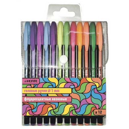 Фото Набор гел ручек 12цв 1,0мм deVENTE Neon Black 5051814 от производителя, с доставкой по Хабаровску