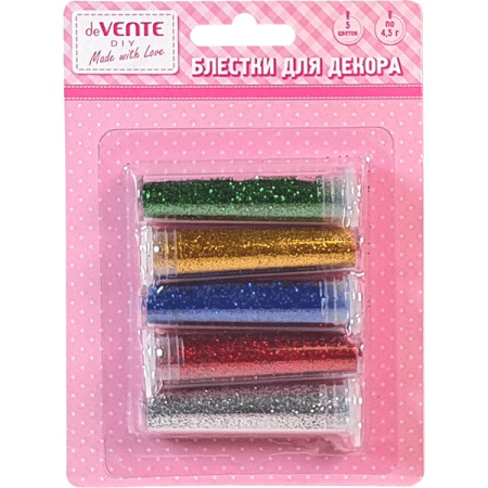 Фото Блестки цветные декоративные 5цвх4,5г deVENTE 8003001 от производителя, с доставкой по Хабаровску