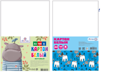 Фото Набор белого картона А4 8л немелованный Attomex Бегемот/Белые медведи 8040788 от производителя, с доставкой по Хабаровску