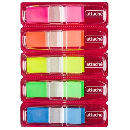 Фото Липкие закладки 45х12мм 5цвх25л пластиковые неон Attache 166746 от производителя, с доставкой по Хабаровску