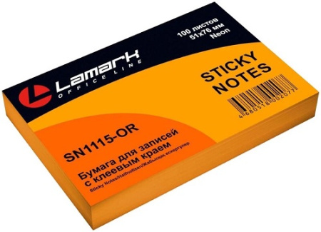 Фото Липкий блок 51х76мм 100л оранжевый неон LAMARK SN1115-OR от производителя, с доставкой по Хабаровску